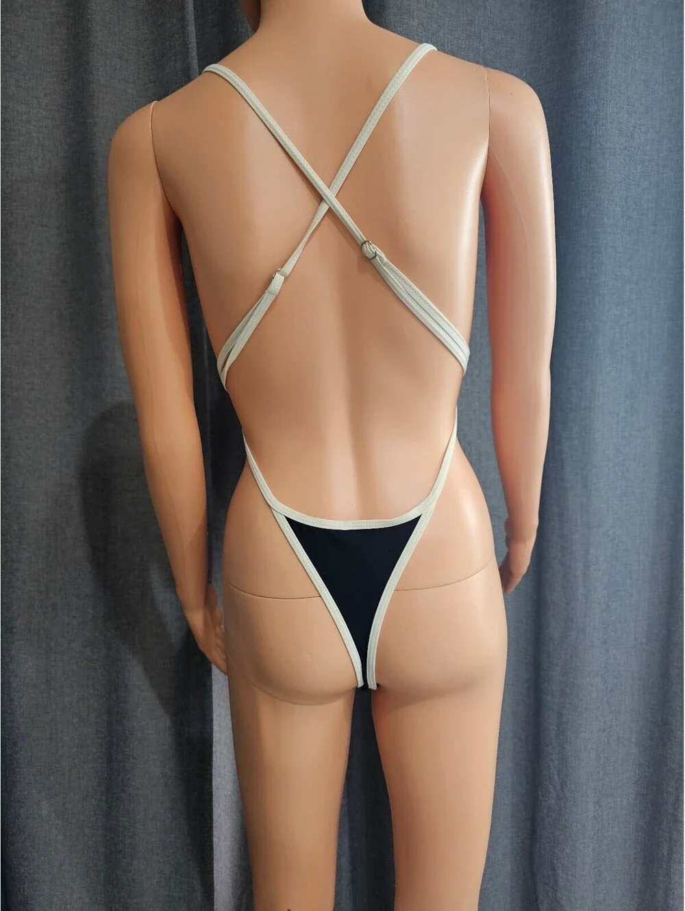 Black and Cream Monokini Swimsuit Size M